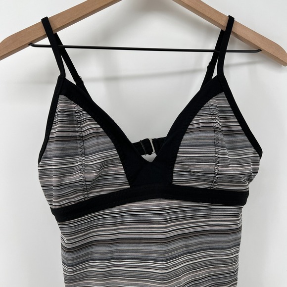 Athleta Women‎ M Veracruz Stripe Tankini Top Black White Tan Wireless Swim Pool - Picture 3 of 8